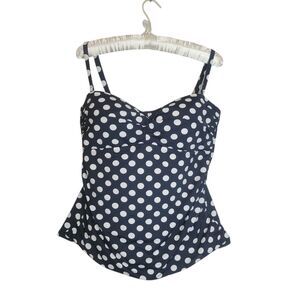 Chaps Ralph Lauren Polka Dot Tankini Top Size 18 Black White Retro Pin Up Swim